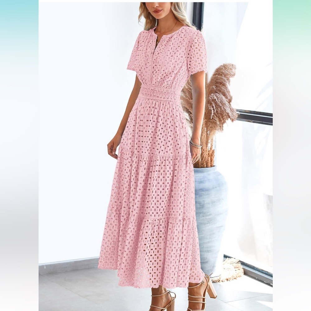 Amazon Light Pink Eyelet Maxi Dress